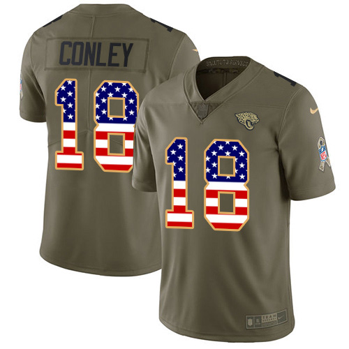 Nike Jacksonville Jaguars #18 Chris Conley Olive USA Flag Men Stitched NFL Limited 2017 Salute To Service Jersey